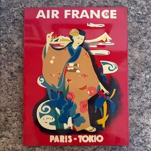 Paris-Tokio Vintage Style Red Travel Art Print